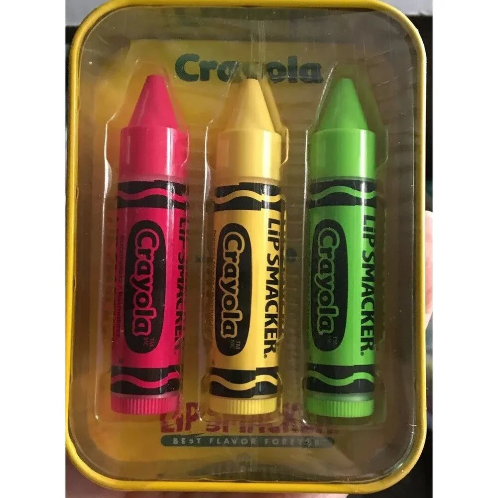 Lip Smacker Crayola 3 Pc Lip Balm Tin Razzmatazz, Banana, Granny Smith